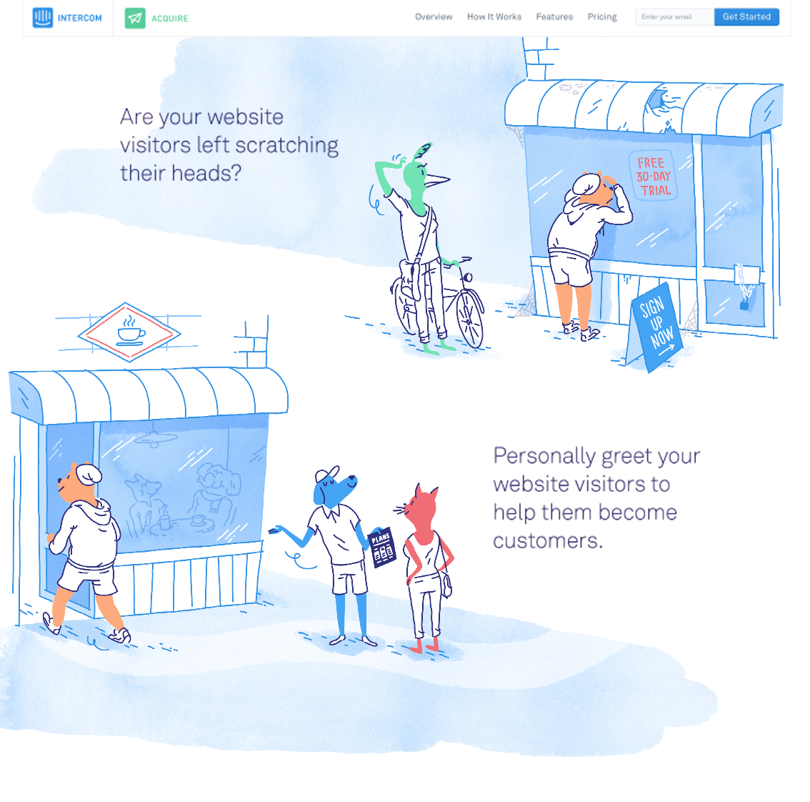 The Intercom homepage during the time of Quentin’s animal-centric brand system