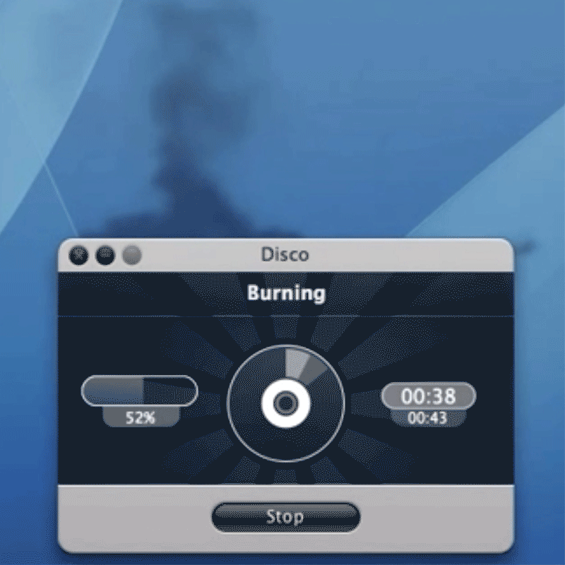 Smoke rising off Disco as it burns a disc, turned into a GIF from this YouTube video