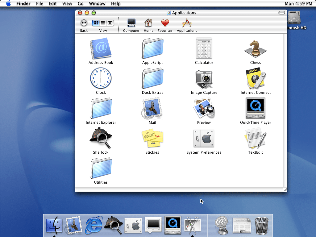 An example of the Aqua aesthetic, as seen in an early release of Mac OS X. Sourced from Stephen Hackett’s Aqua Screenshot Library.