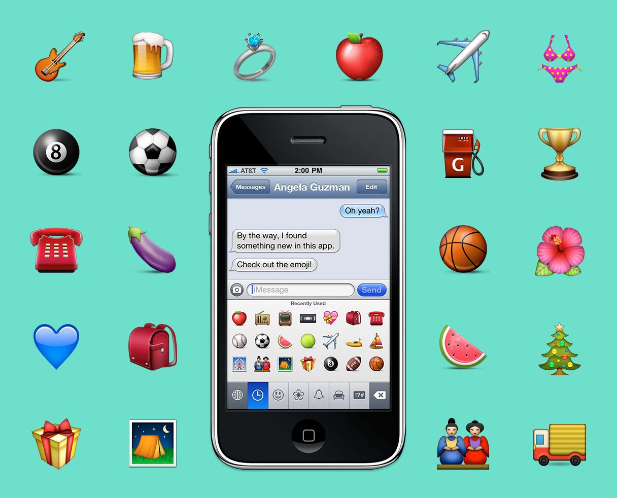 A selection of Apple’s original emoji set, created in 2008 by Angela Guzman and Raymond Sepulveda